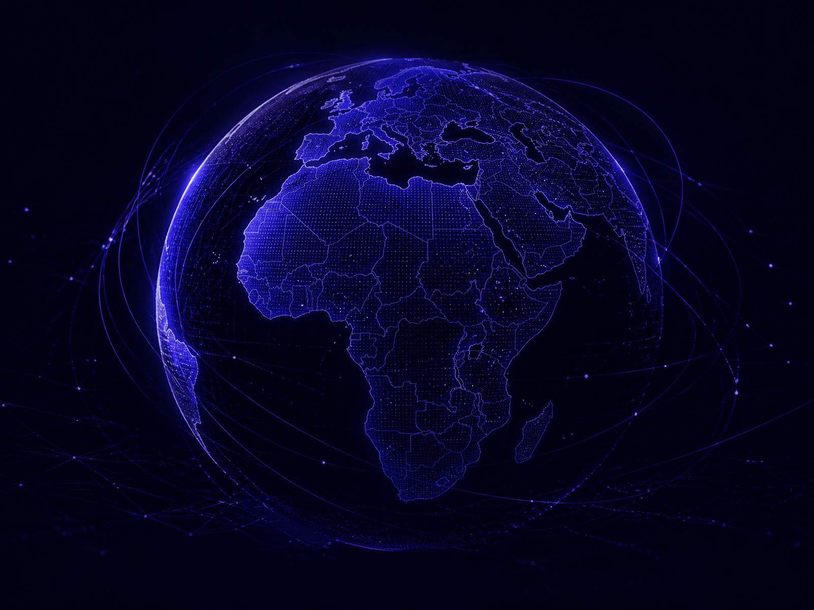 Illuminated digital globe highlighting the African continent